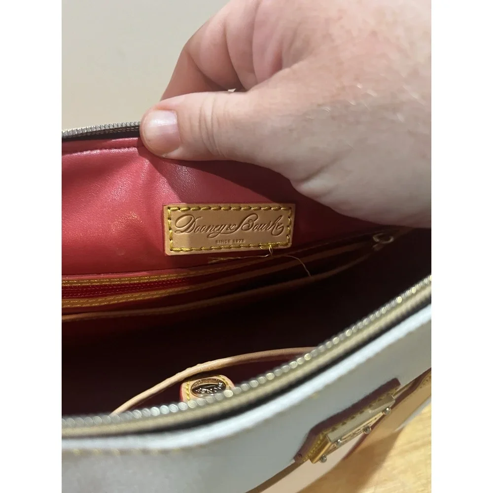 Dooney & Bourke White Madeline Satchel Bag with Leather Trim ‎ No Strap Included